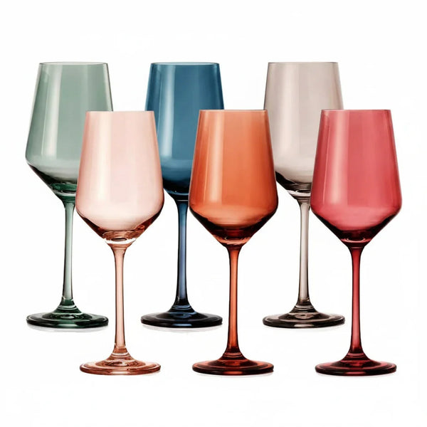 Pastel Colored Wine Glasses Set of 6 - Muted Crystal 12oz