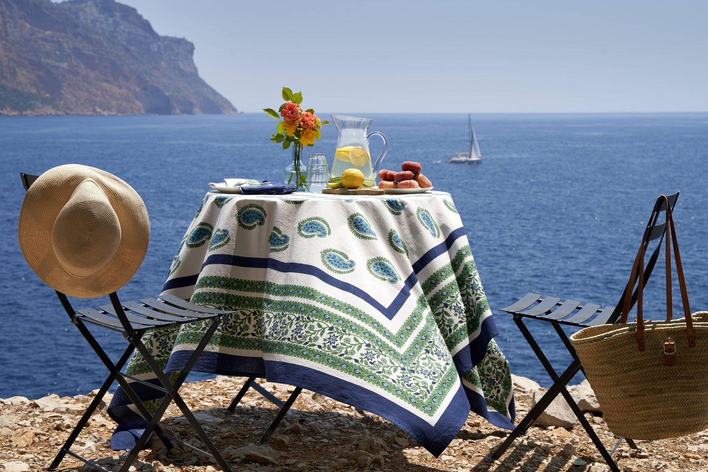 Couleur Nature Cassis Blue & Green Tablecloth - Marcel’s Culinary Experience