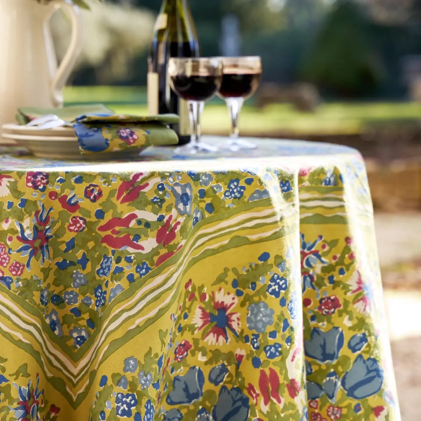 Couleur Nature Jardin Blue & Vert Tablecloth 71" x 106" - Marcel’s Culinary Experience