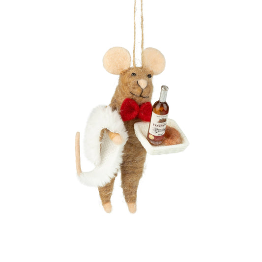 Felt Waiter Mouse Ornament with Wine Tray