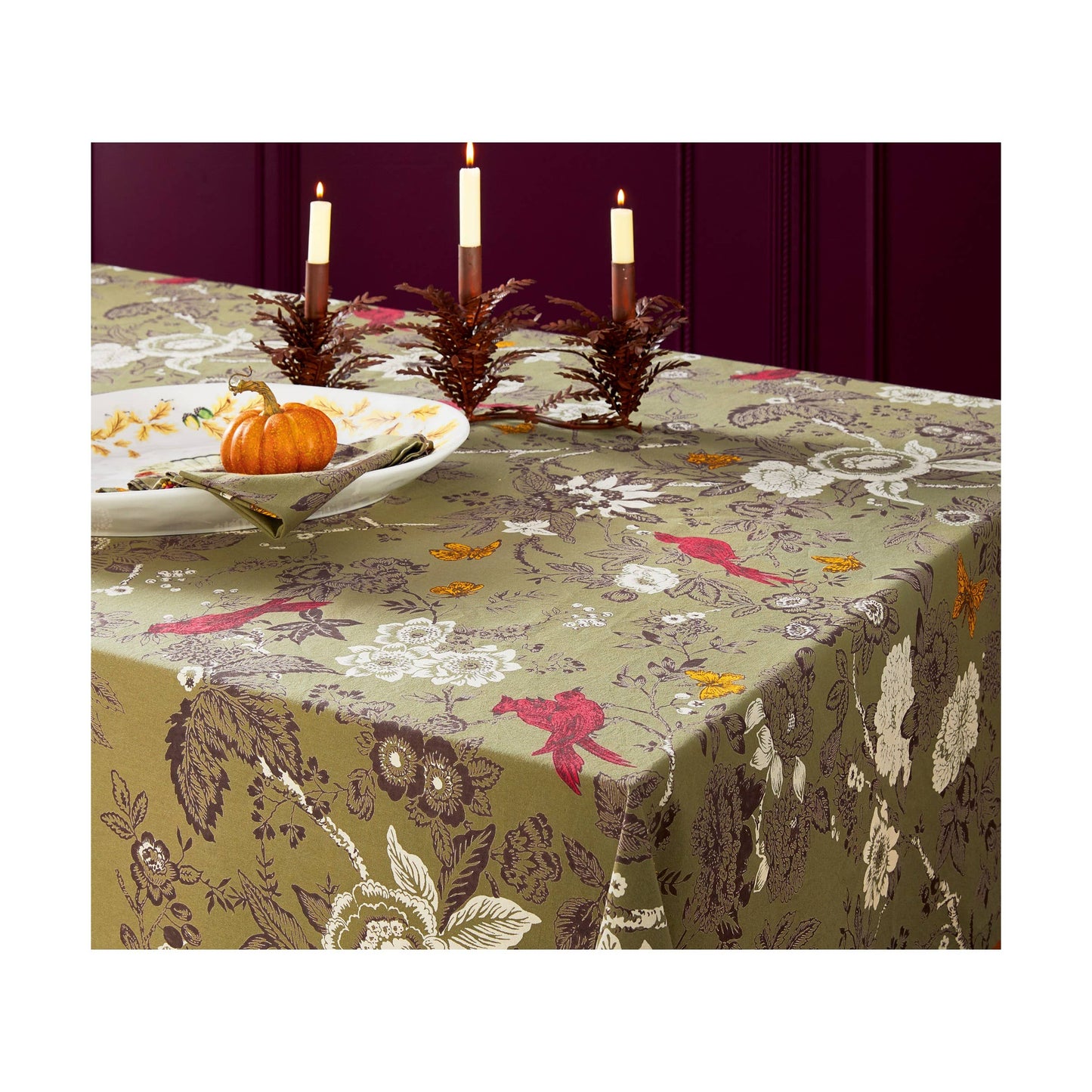 Autumn Toile Runner Green Multi Cotton Fall