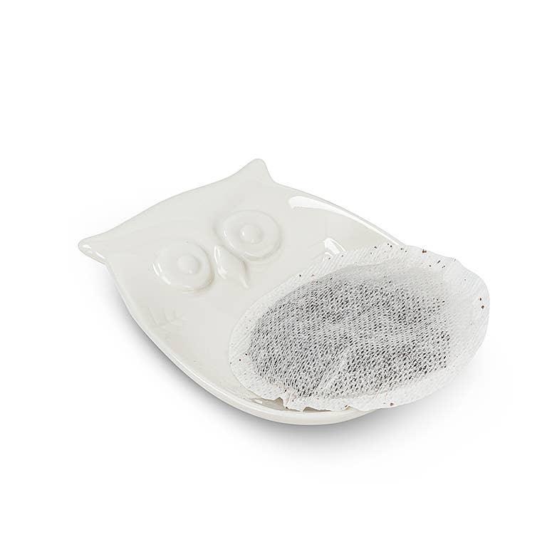 Owl Teabag Plate-Wht-4"L - Marcel’s Culinary Experience