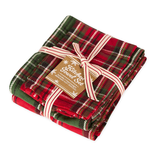 Boughs of Holly Plaid Heavyweight Kitchen Set of 3 - Marcel’s Culinary Experience