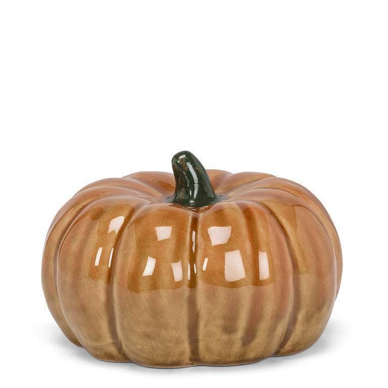 Medium Glazed Orange Ceramic Pumpkin