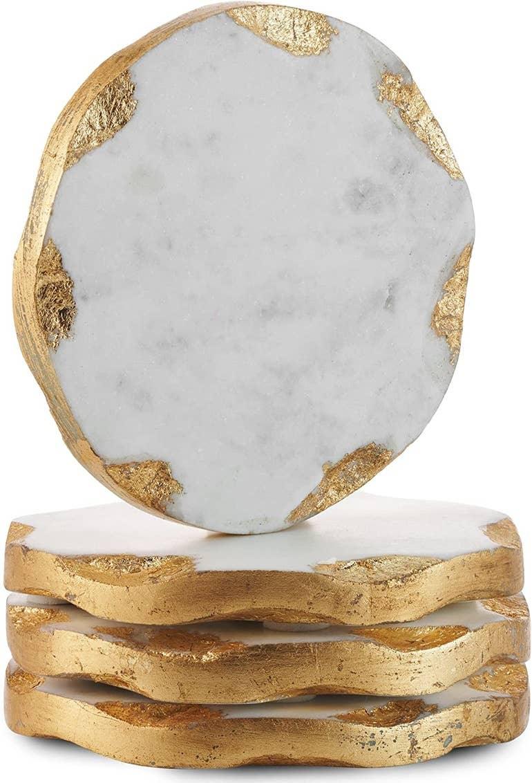 Round Marble Coasters Set of 4 with Gold Edge - Premium Marble