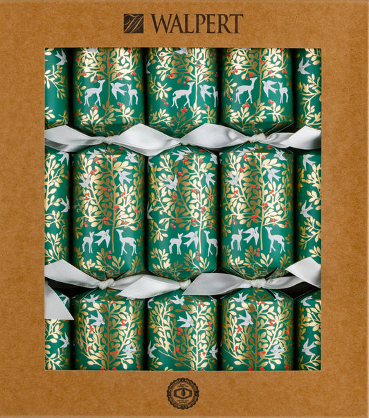 Green Foliage & Deer Christmas Crackers, Set of 10