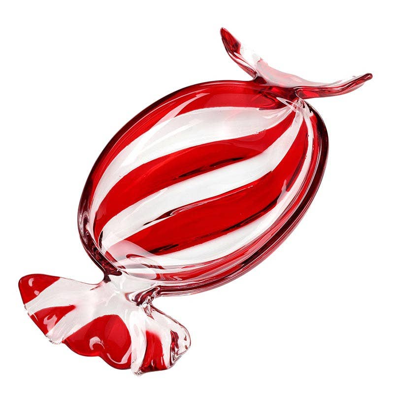 Peppermint Twist Glass Candy Tray - Small