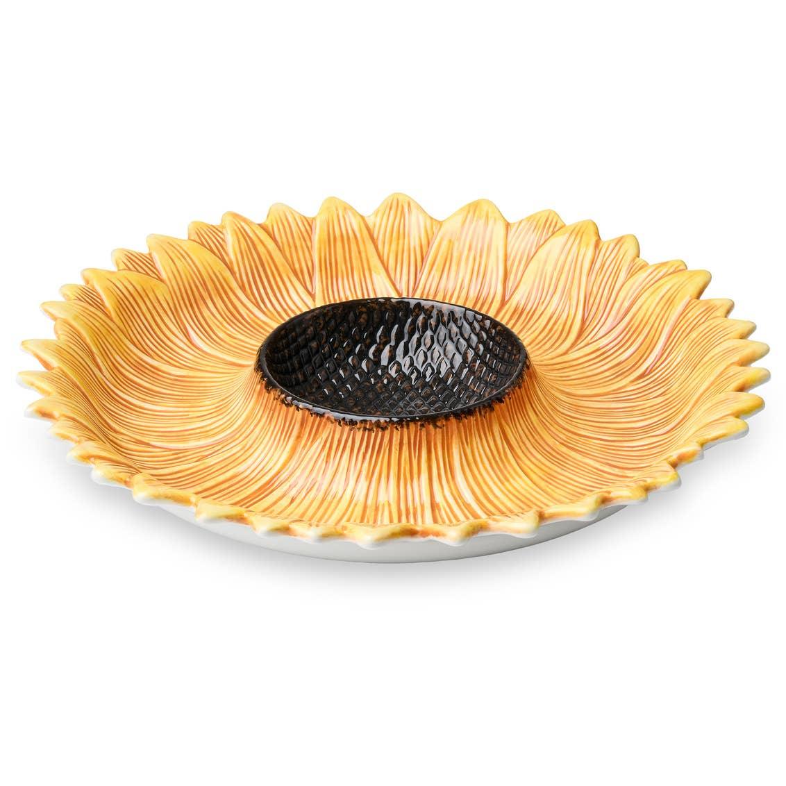 Sunflower Chip and Dip Platter - Hand-Painted Ceramic Serveware