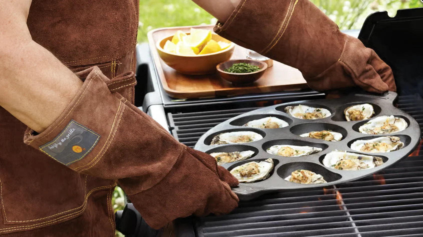 cast iron oyster grill pan lifestyle