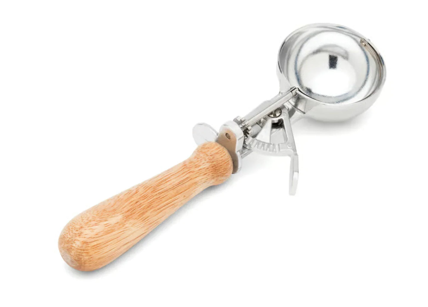 vintage trigger ice cream scoop stainless steel with wooden handle
