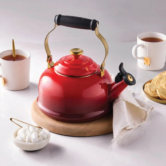Le Creuset Classic Whistling Kettle with Gold Knob 1.7 qt - Cerise