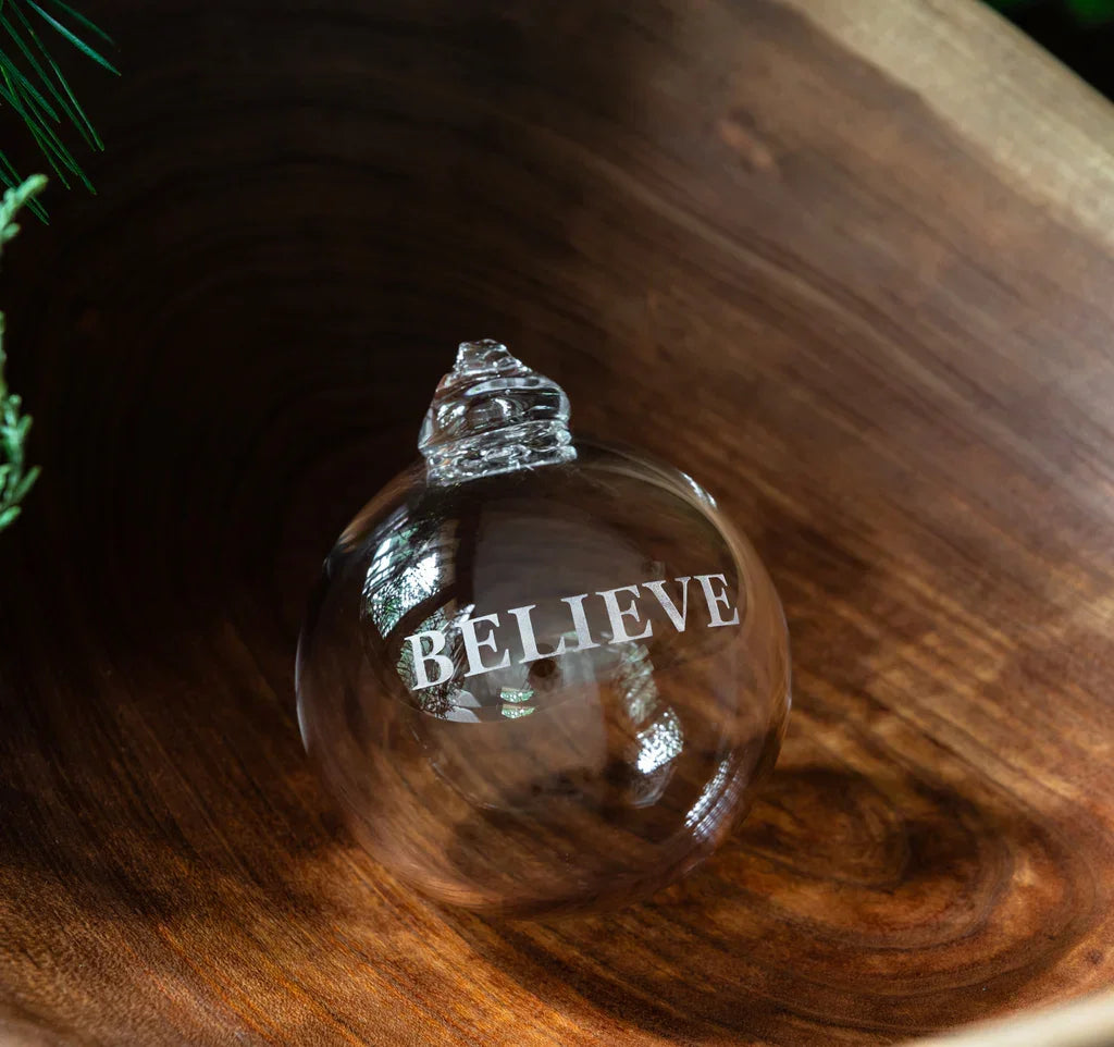 Simon Pearce Round Ornament - Believe