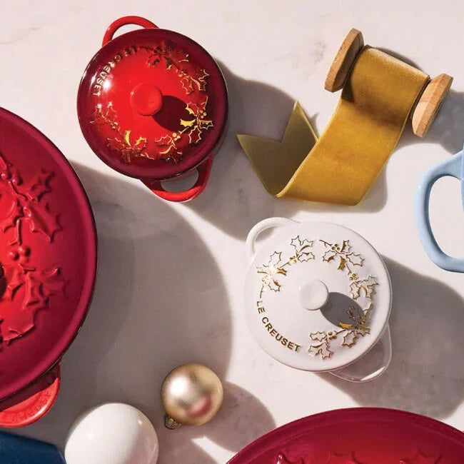 Le Creuset Holly Collection Gold Applique Mini Round Cocotte