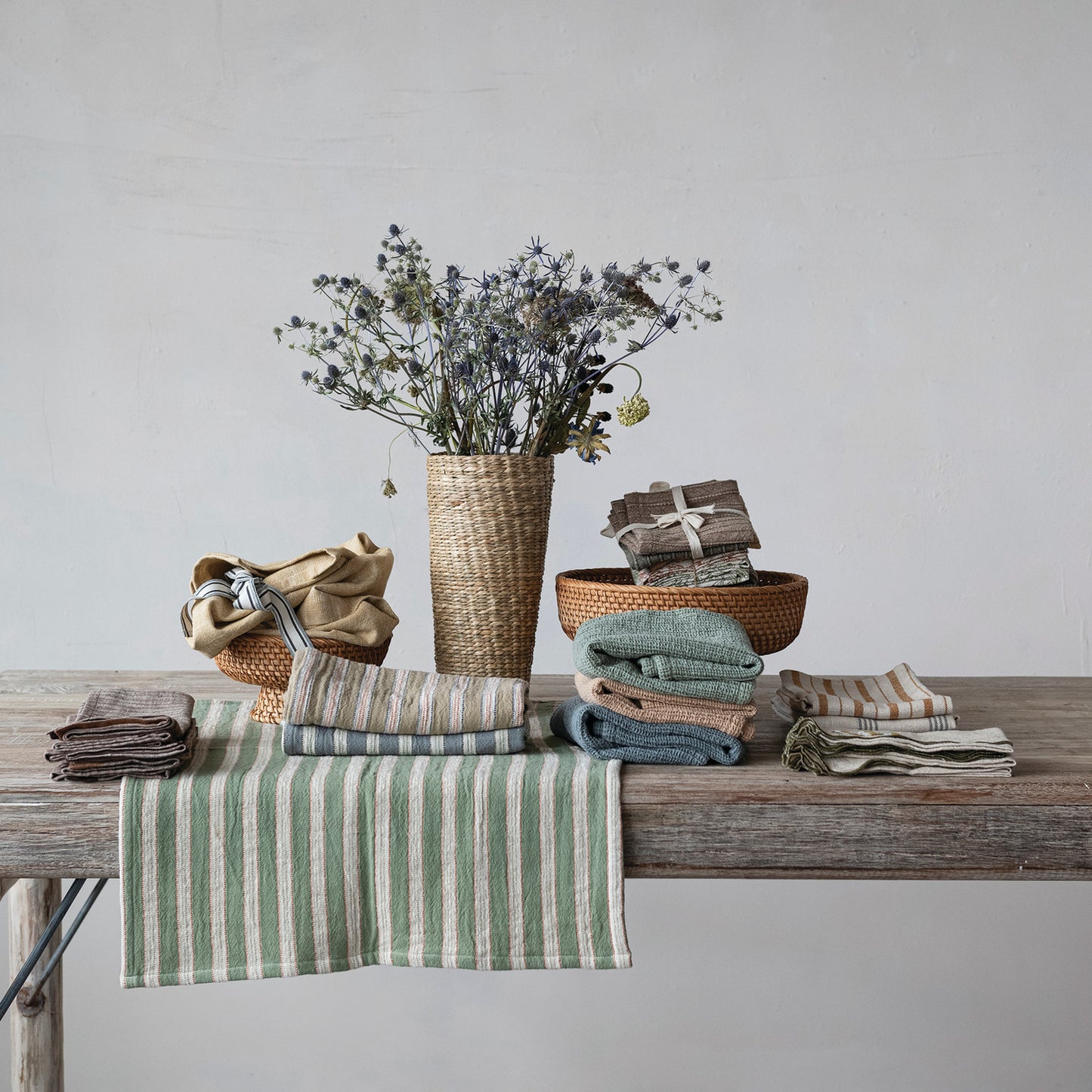 Woven Cotton Double Cloth Striped Tea Towel, 3 Colors