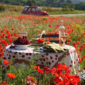 Couleur Nature Poppies Red & Green French Tablecloth 59"x59" - Marcel’s Culinary Experience