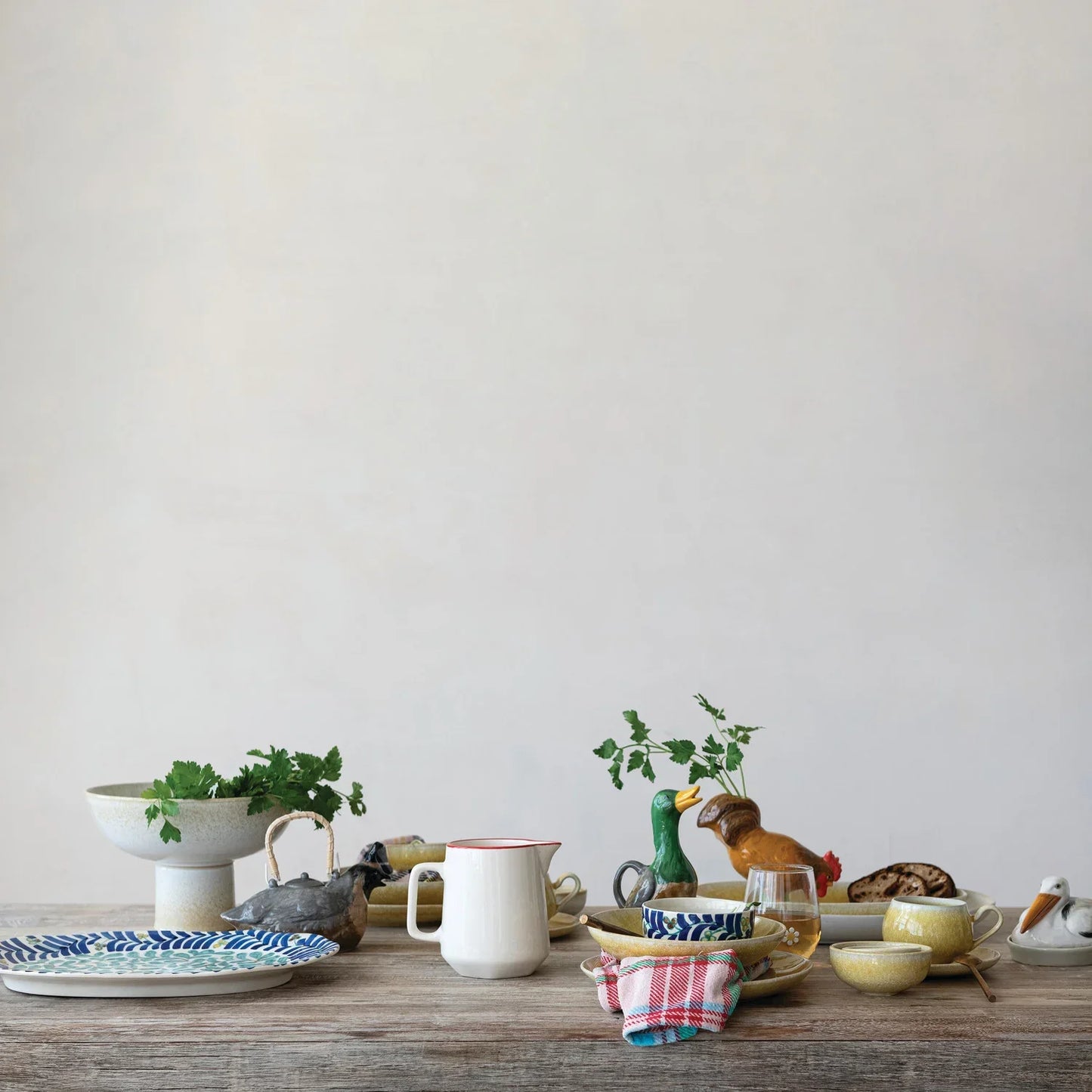 Hand-Painted Stoneware Platter with Vines Design