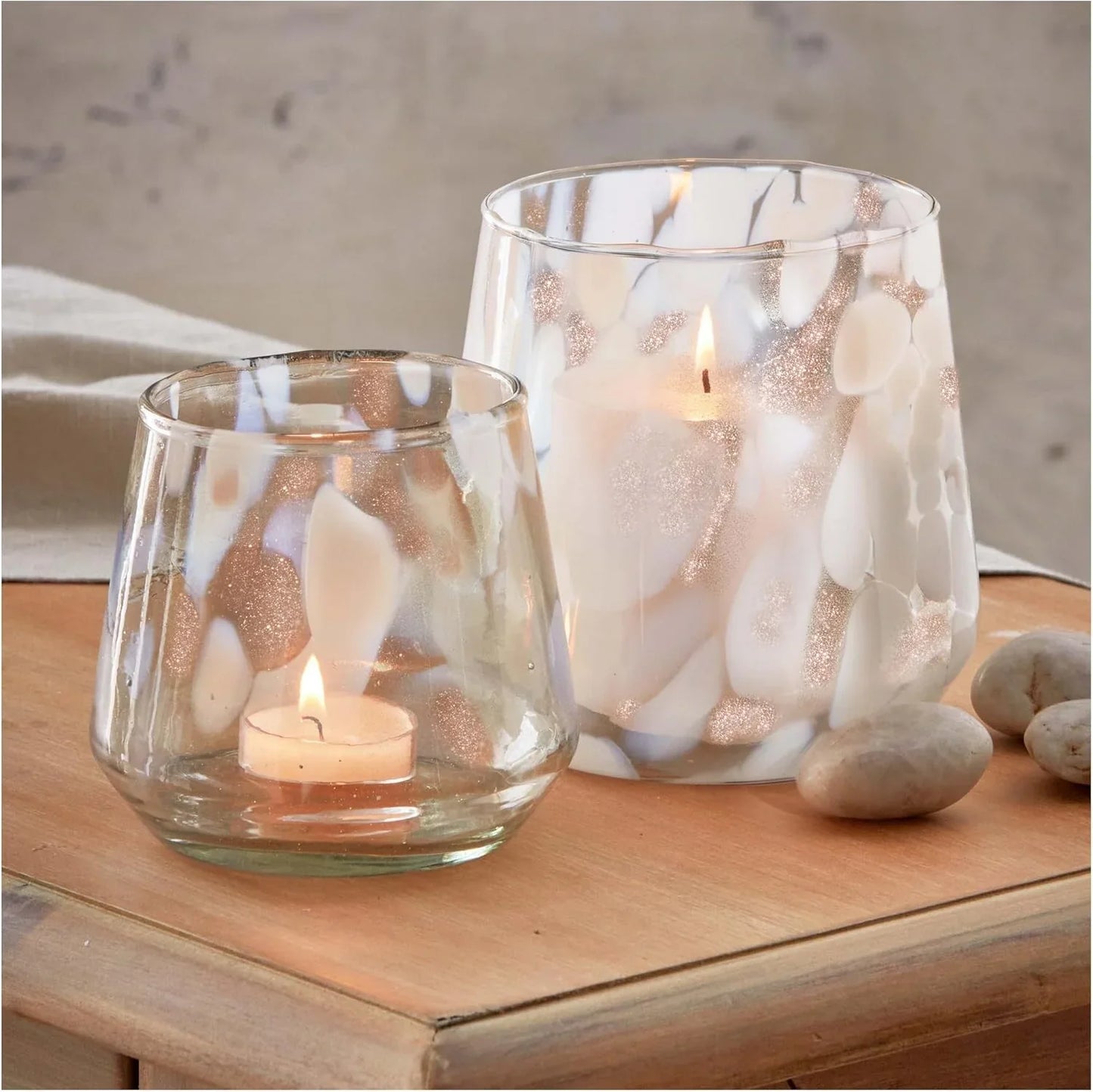 Confetti Glass Tealight Holder Medium - White - Marcel’s Culinary Experience