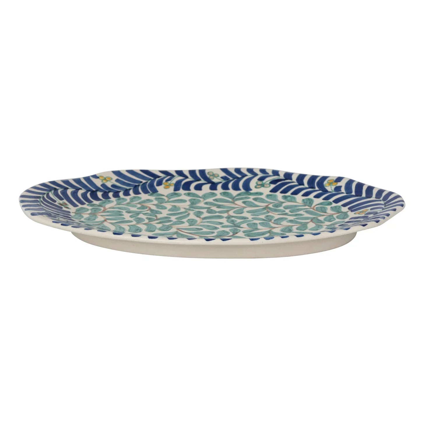 Hand-Painted Stoneware Platter with Vines Design