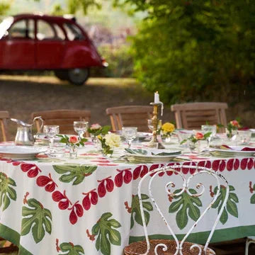 Couleur Nature Fig Red & Green French Tablecloth 71" x 106" - Marcel’s Culinary Experience