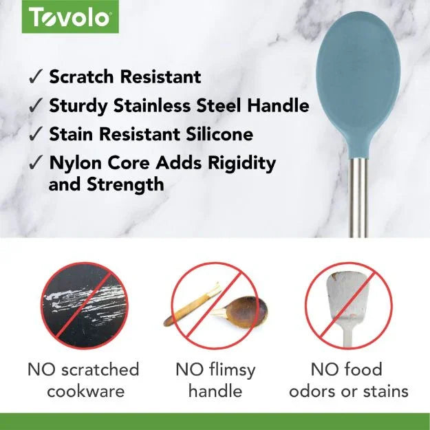 Tovolo Silicone Mixing Spoon SS Handle Blue Slate - Marcel’s Culinary Experience