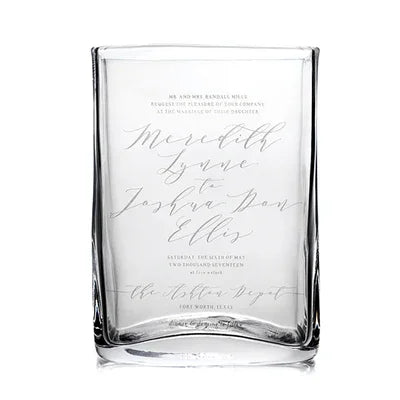 Simon Pearce Engraved Weston Vase - L With Wedding Invitation - Marcel’s Culinary Experience