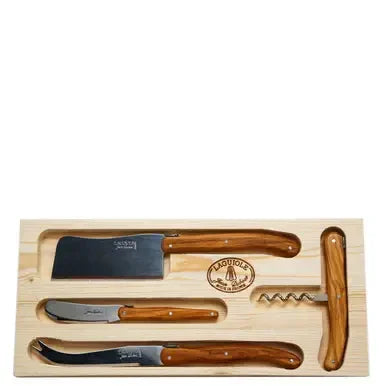 Jean Dubost Olive Wood 4pc Cheese and Wine Set - Marcel’s Culinary Experience