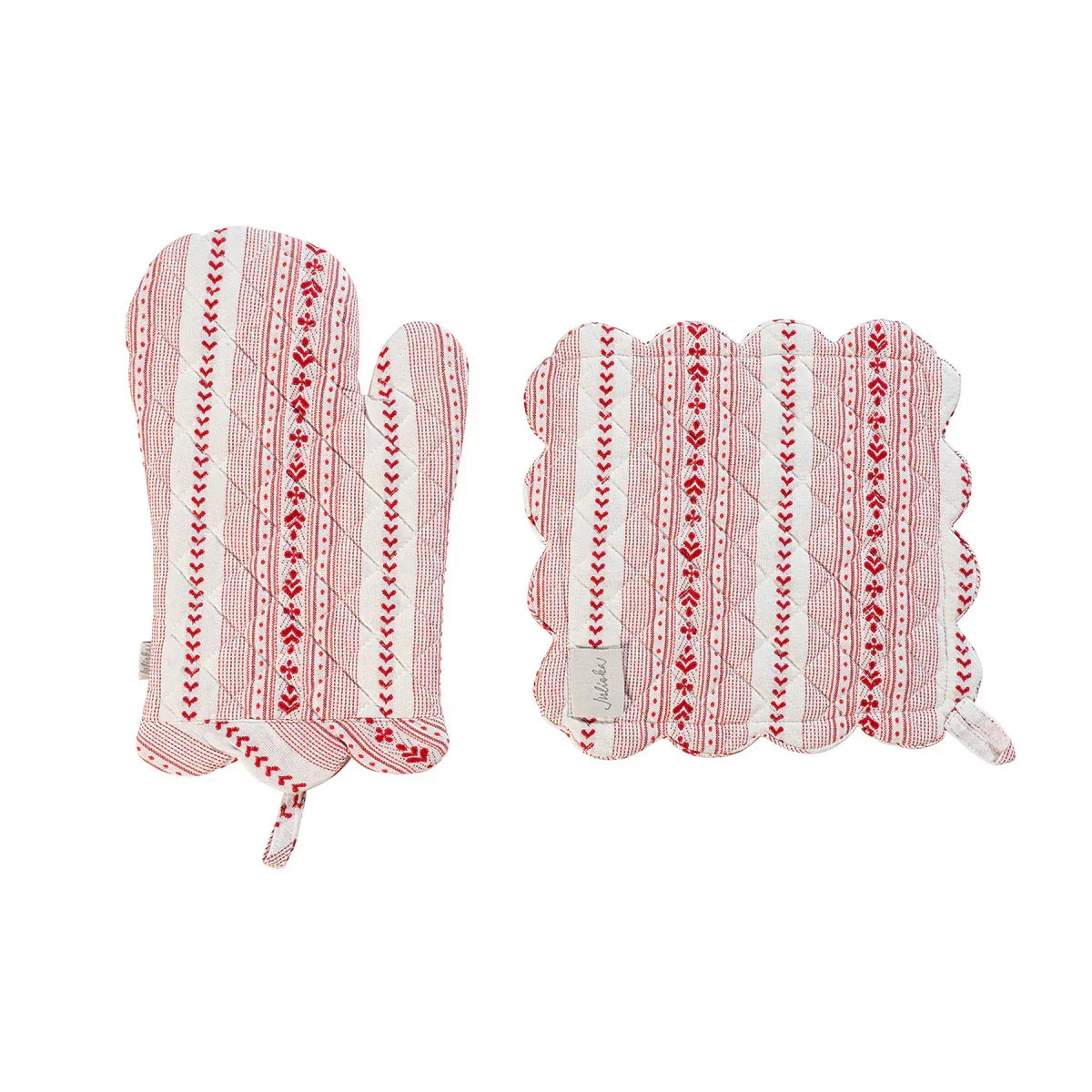 Juliska Juliska Villa Stripe Oven Mitt and Pot Holder Set/2 - Ruby - Marcel’s Culinary Experience