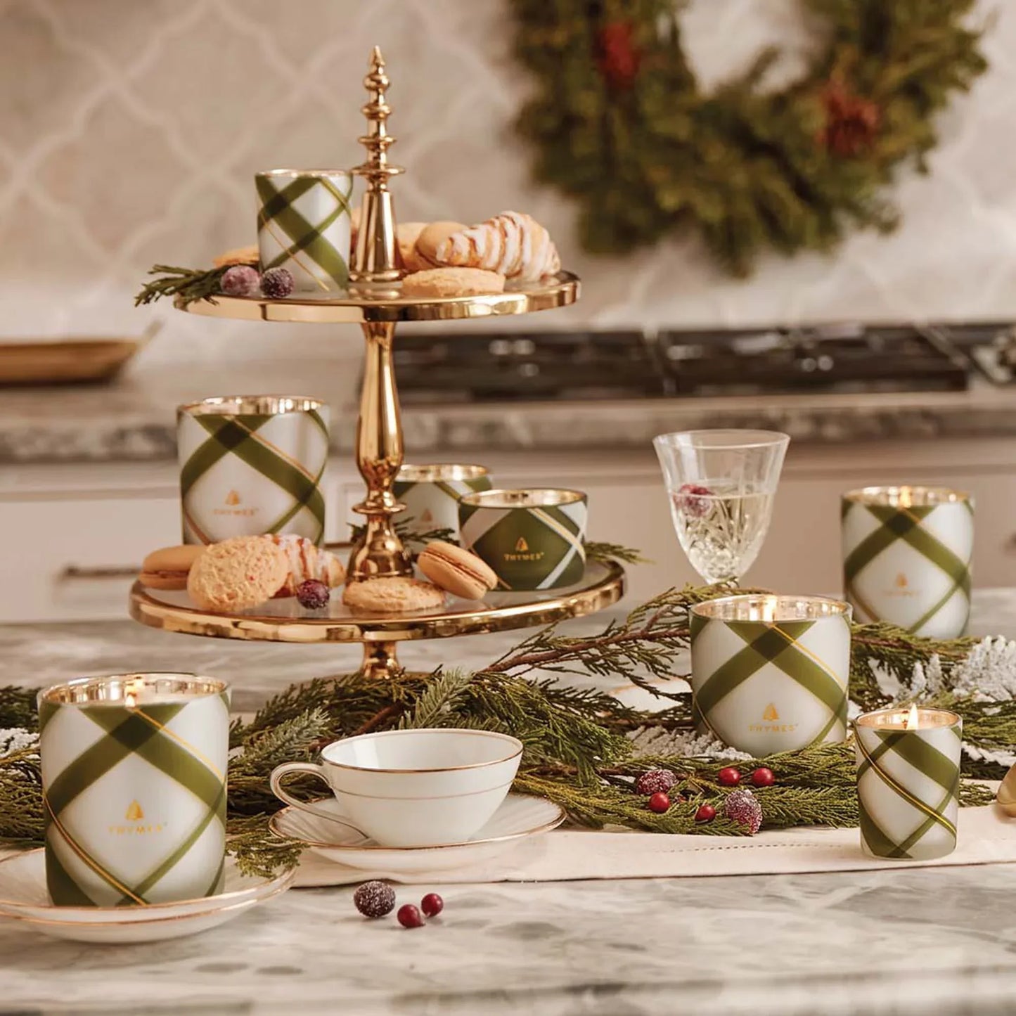 Thymes Frasier Fir Frosted Plaid Medium Candle 10oz - Marcel’s Culinary Experience