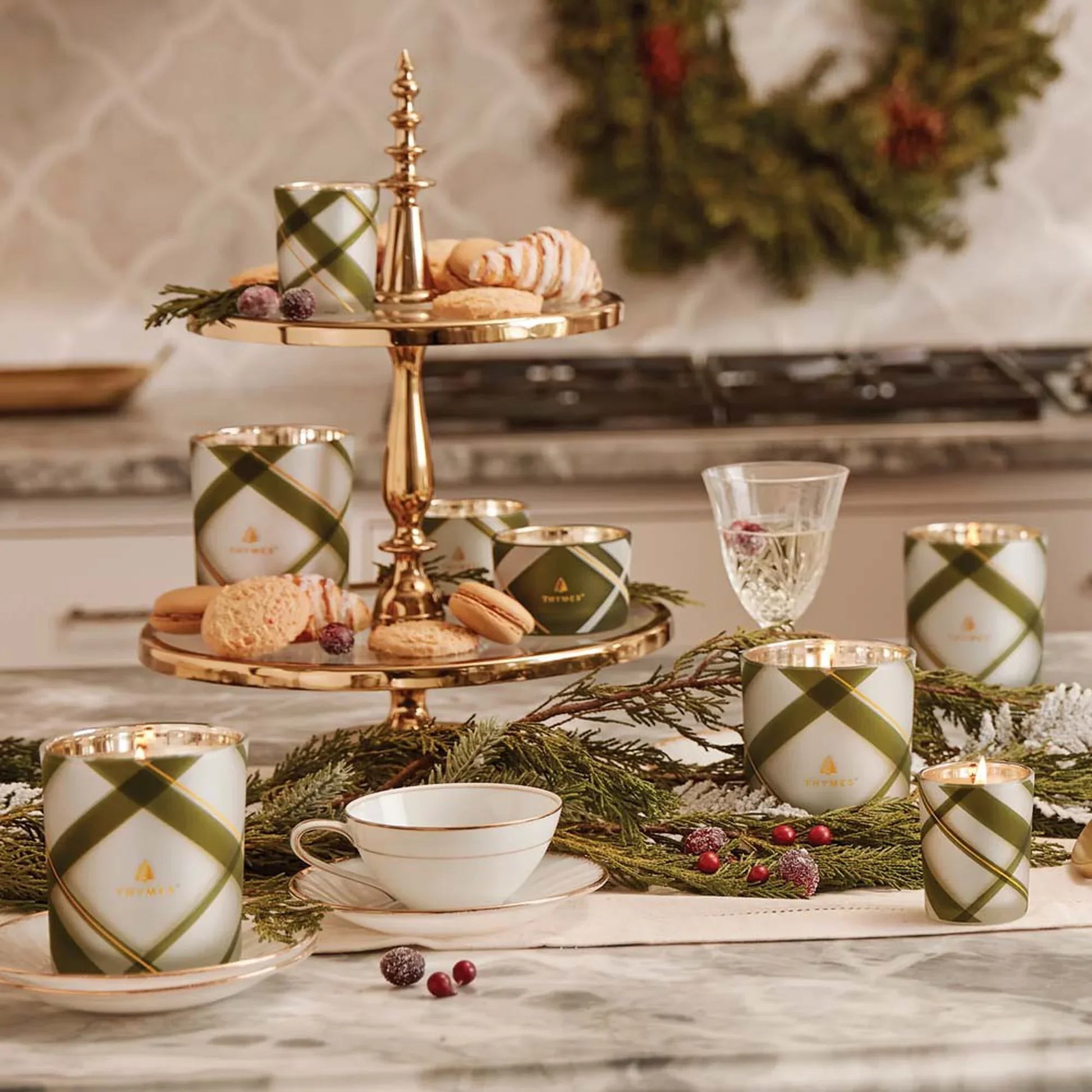 Thymes Frasier Fir Frosted Plaid Medium Candle 10oz - Marcel’s Culinary Experience