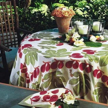 Couleur Nature Fig Red & Green French Tablecloth 71" x 106" - Marcel’s Culinary Experience