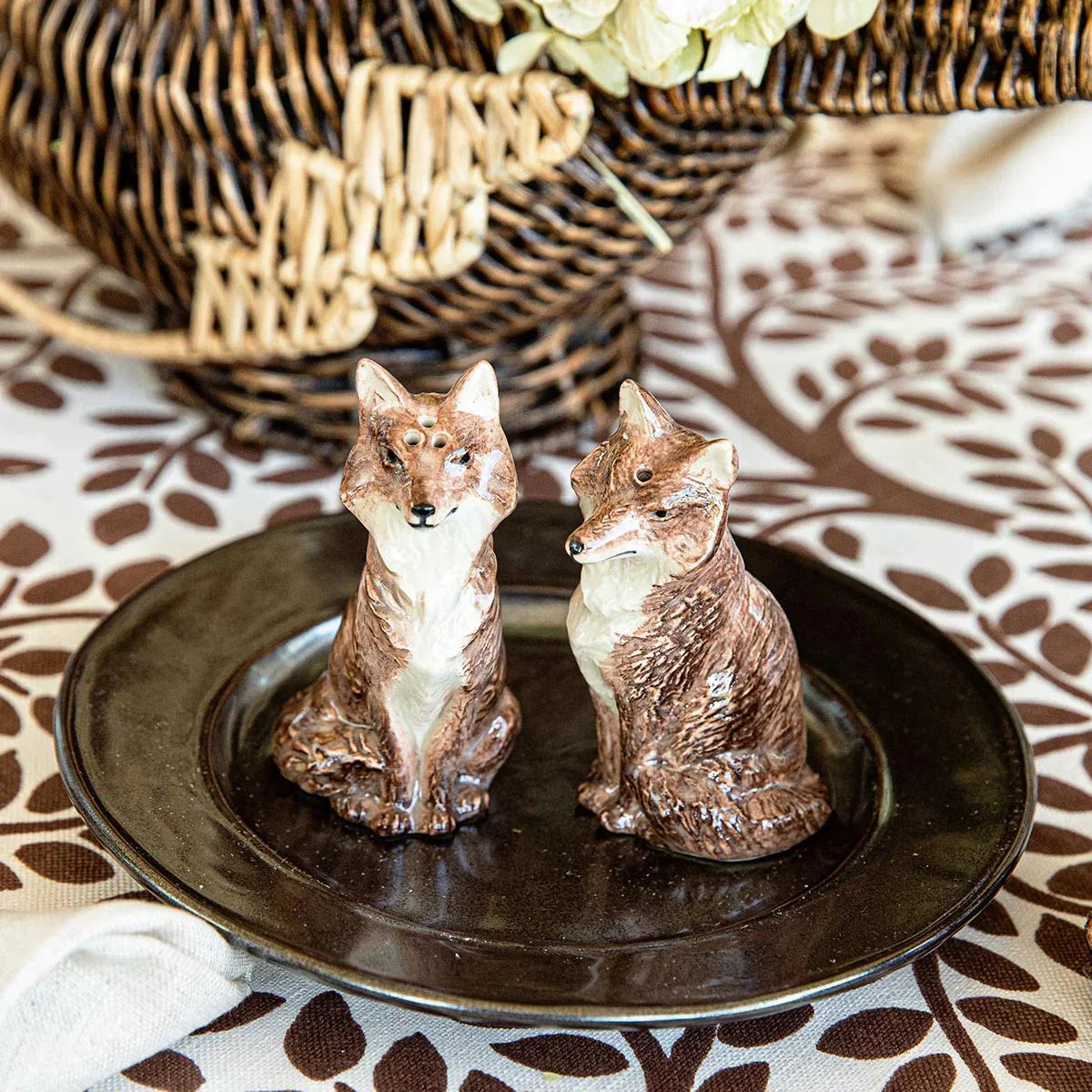 Juliska Clever Creatures Walnut Louis & Marie Fox Salt & Pepper Shakers - Marcel’s Culinary Experience