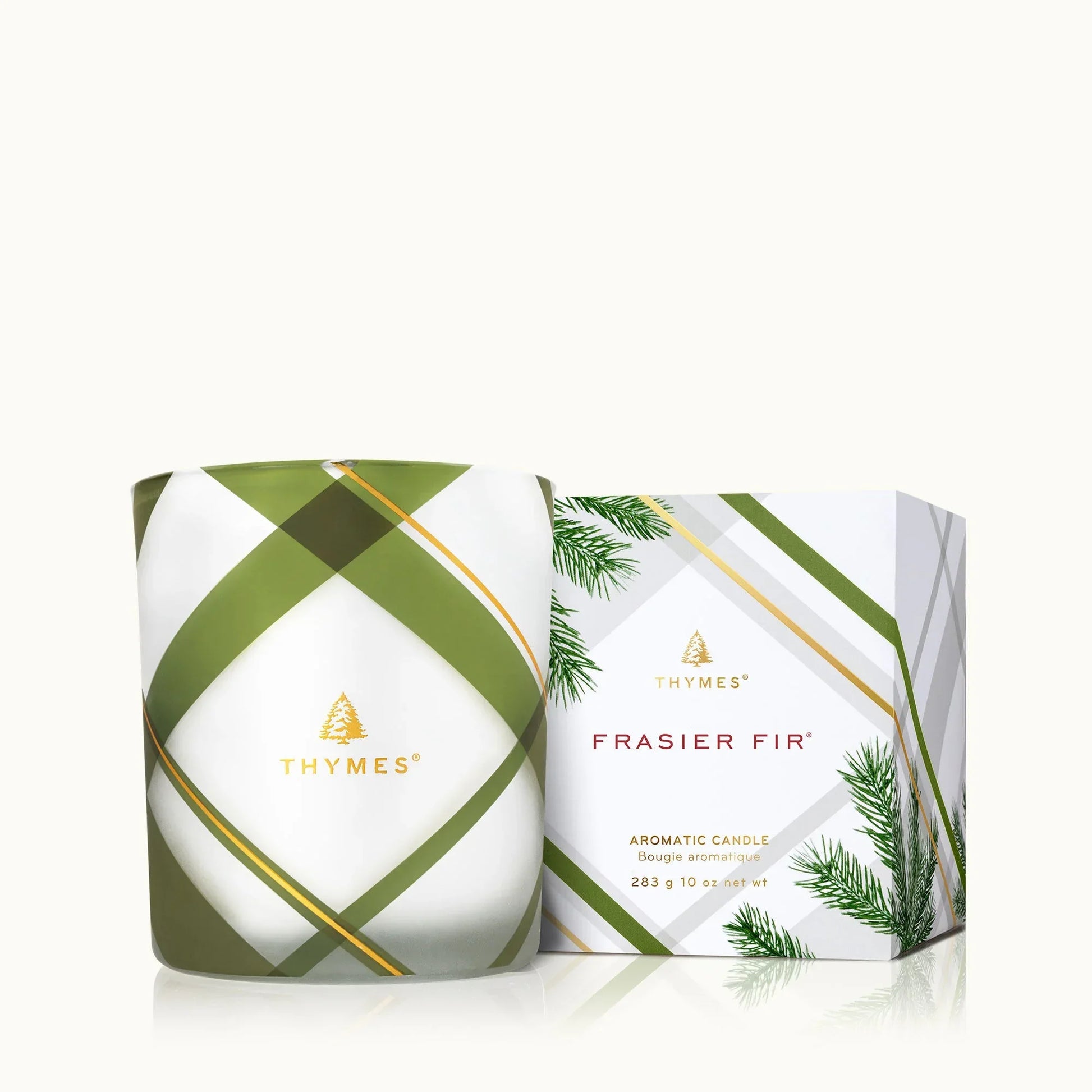 Thymes Frasier Fir Frosted Plaid Medium Candle 10oz - Marcel’s Culinary Experience
