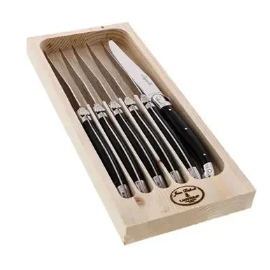 Jean Dubost 6 Steak Knives with Black Handles in Tray - Marcel’s Culinary Experience