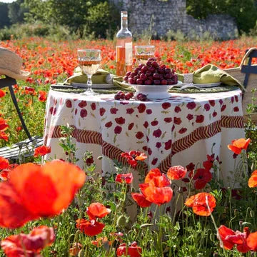 Couleur Nature Poppies Red & Green French Tablecloth 59"x59" - Marcel’s Culinary Experience
