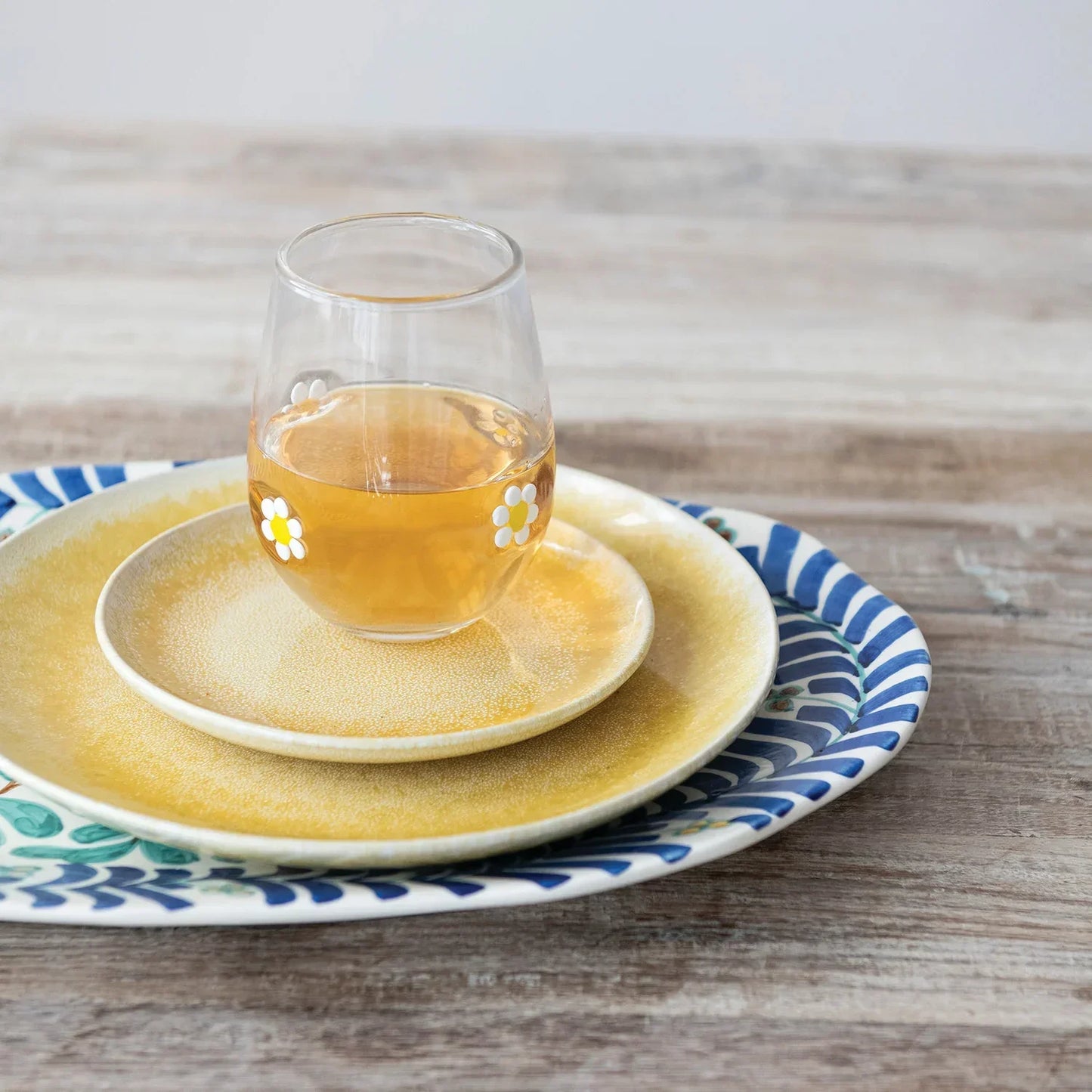 Hand-Painted Stoneware Platter with Vines Design