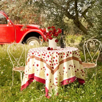 Couleur Nature Poppies Red & Green French Tablecloth 59"x59" - Marcel’s Culinary Experience