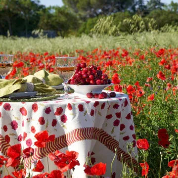 Couleur Nature Poppies Red & Green French Tablecloth 59"x59" - Marcel’s Culinary Experience