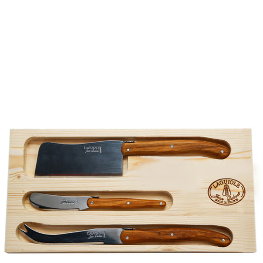 Jean Dubost Rustic Range Olive Wood 3 Piece Cheese Set - Marcel’s Culinary Experience
