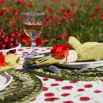 Couleur Nature Poppies Red & Green French Tablecloth 59"x59" - Marcel’s Culinary Experience