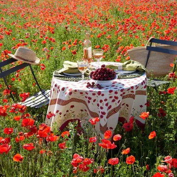 Couleur Nature Poppies Red & Green French Tablecloth 59"x59" - Marcel’s Culinary Experience