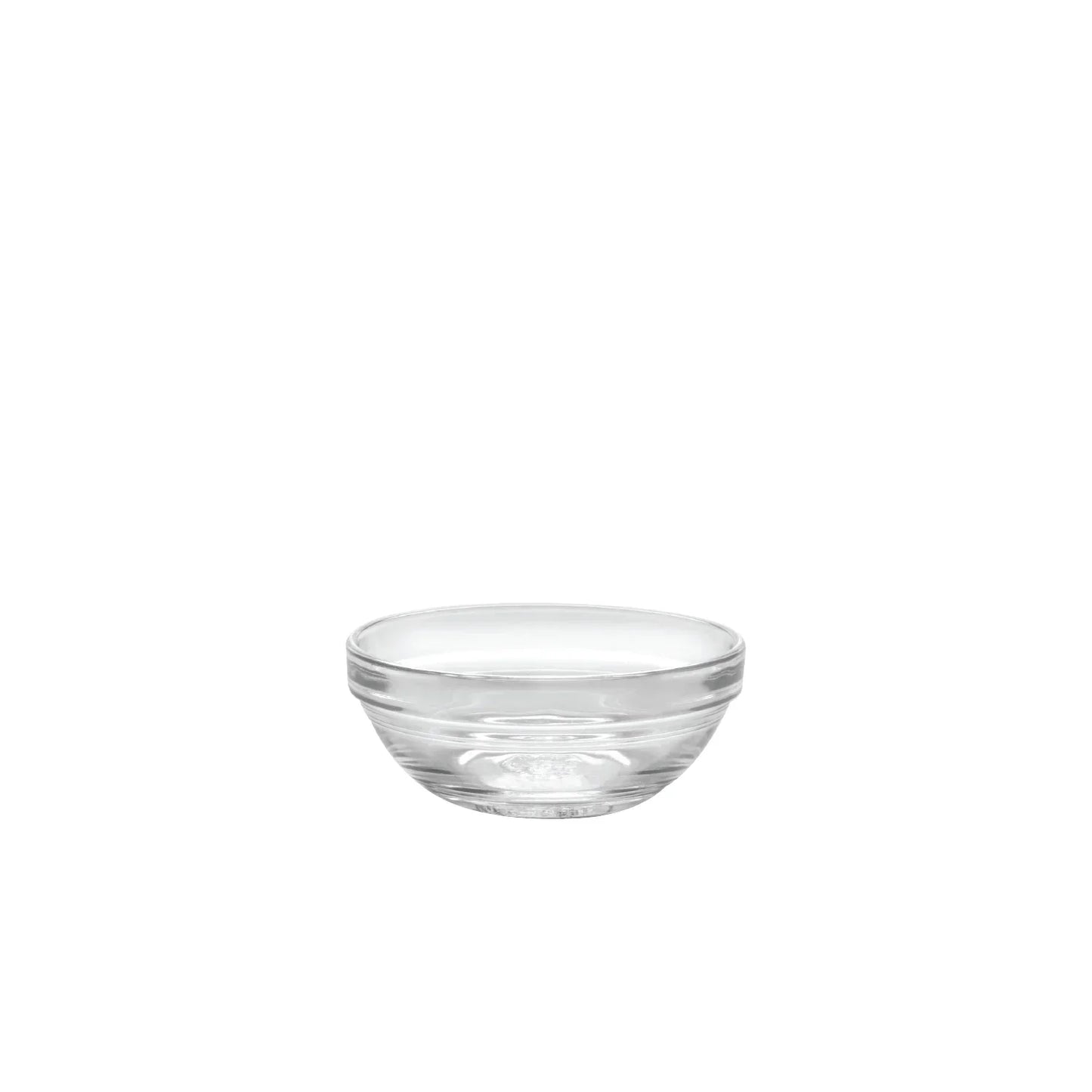 Small clear glass bowl on white background, kitchen mixing or serving bowl