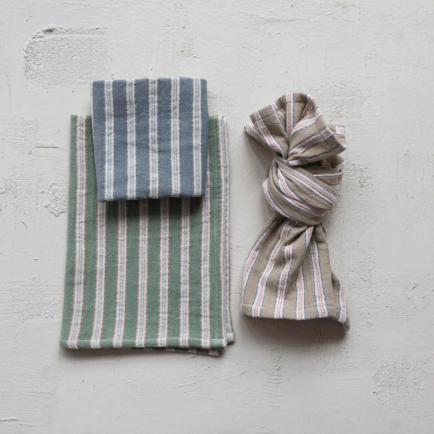 Woven Cotton Double Cloth Striped Tea Towel, 3 Colors