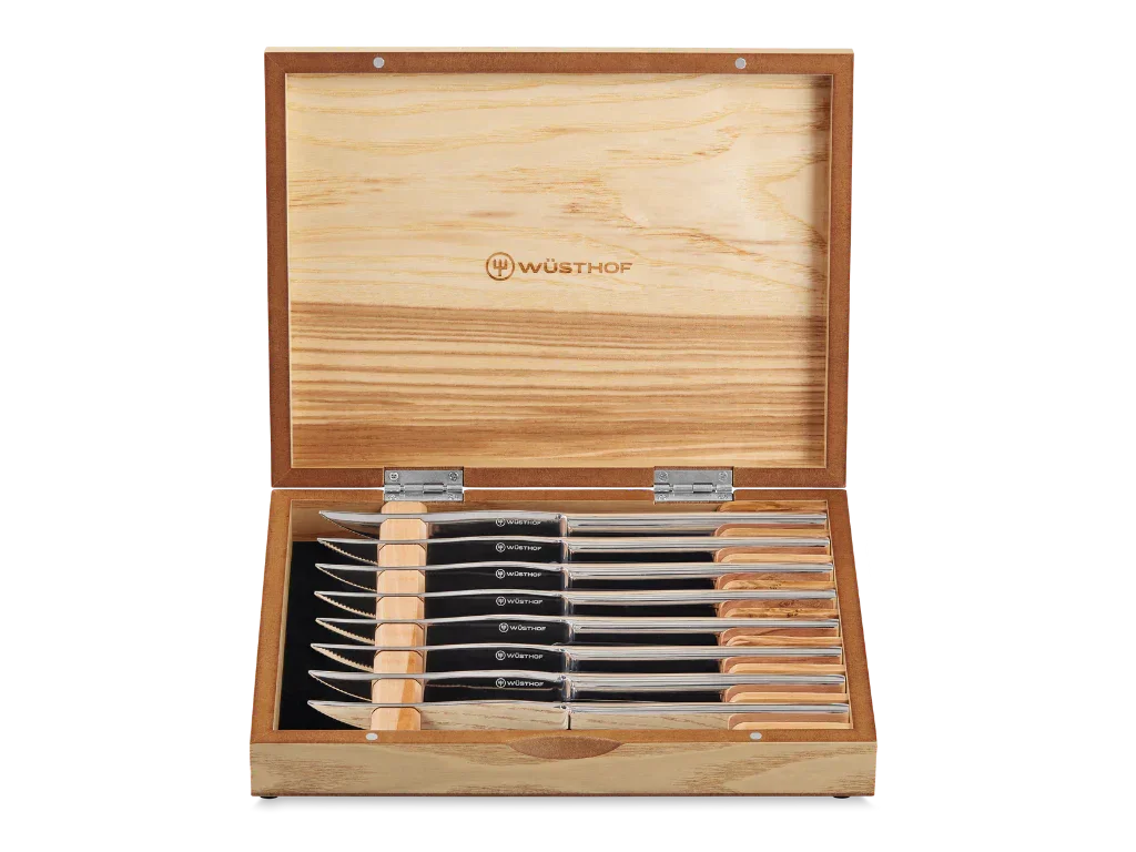 Wüsthof Stainless Steak Knife Set in Olivewood Chest - Marcel’s Culinary Experience
