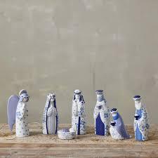 Ceramic Nativity with Floral Pattern, Blue & White, Set of 6 - Marcel’s Culinary Experience