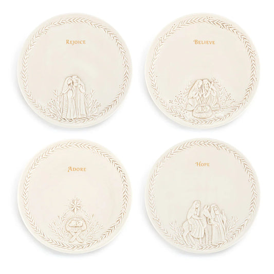 Christmas Journey Ceramic Nativity Appetizer Plates Set of 4 7.5" x 7.5"