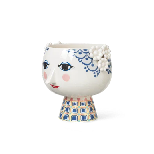 Bjørn Wiinblad Eva Flower Pot on Base, Blue, H: 8.3" - Marcel’s Culinary Experience