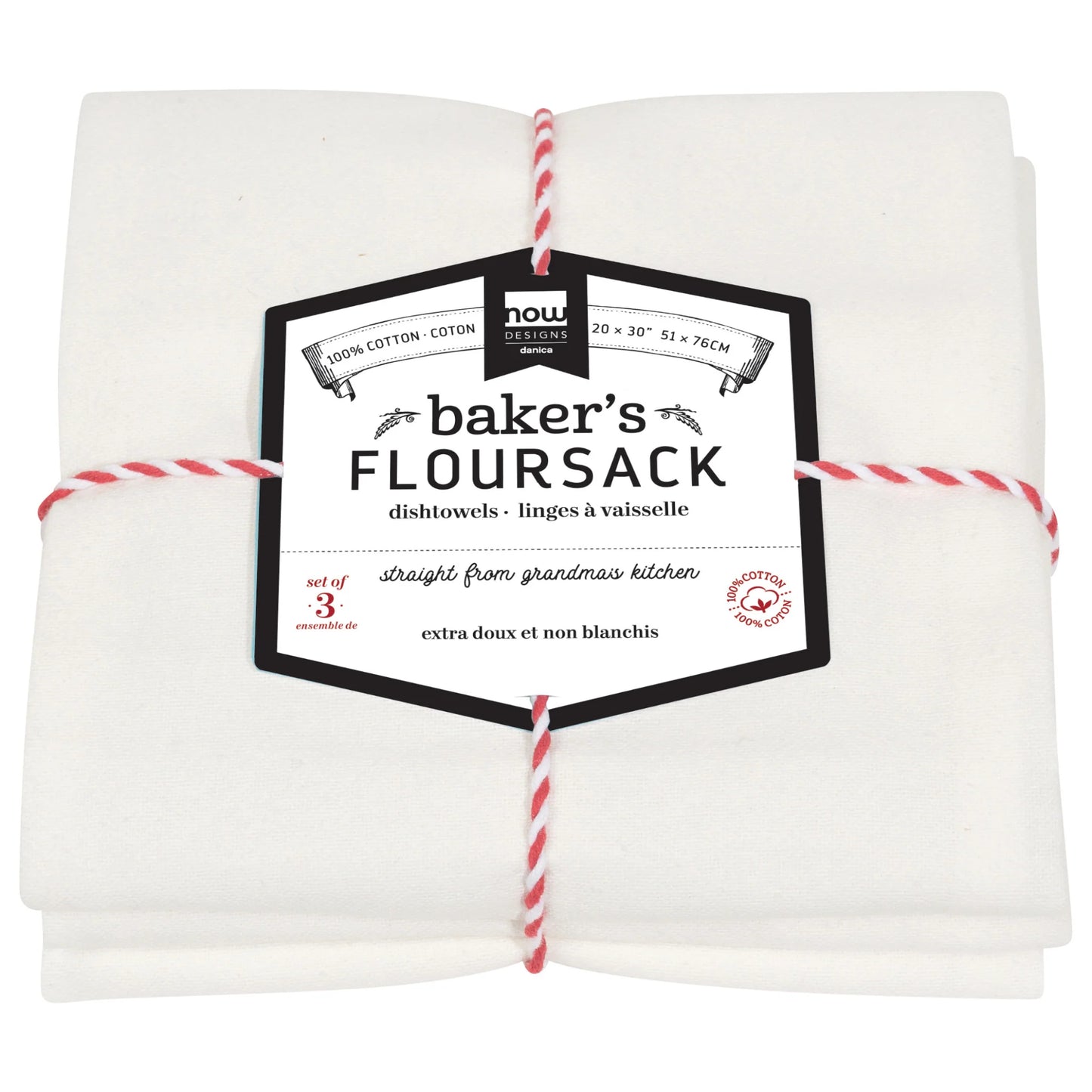 Unbleached Flour Sack Kitchen Towels - Set of 3 | 20x30 Inch Cotton Dish Towels
