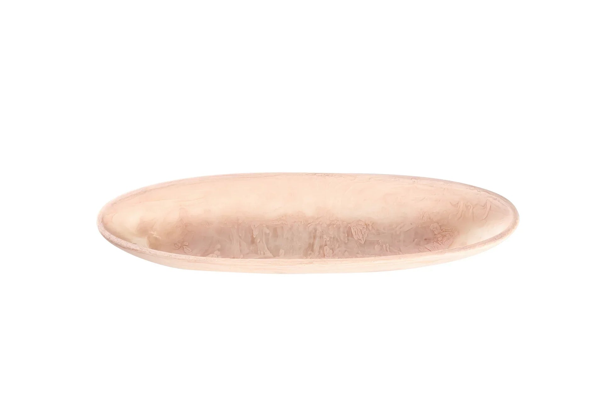 hand poured resin oblong serving bowl in beige blush swirls