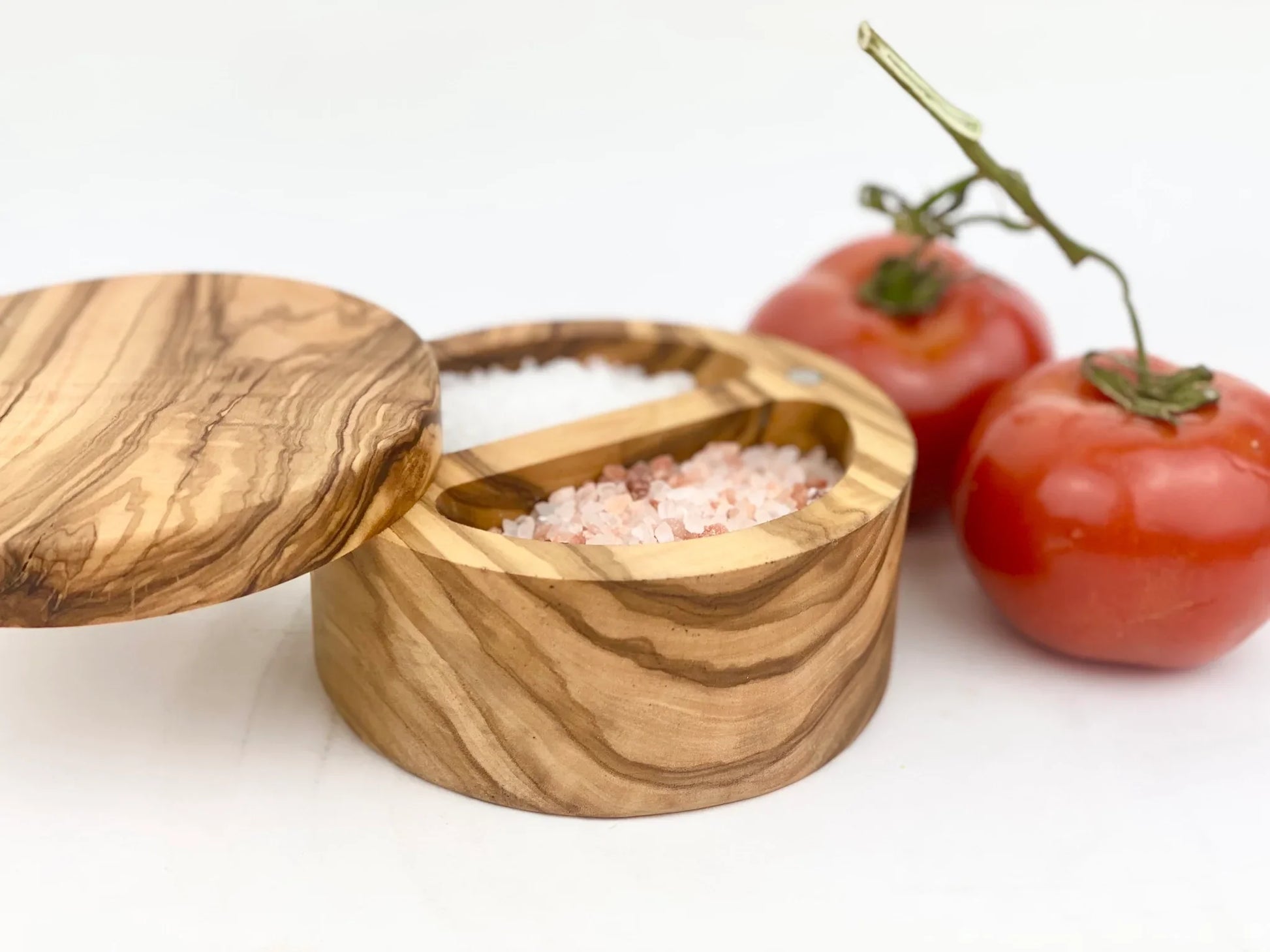 olive wood double salt cellar