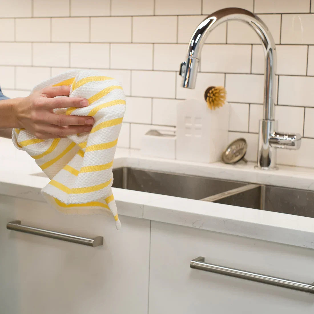 Basketweave Lemon Yellow Dishtowel